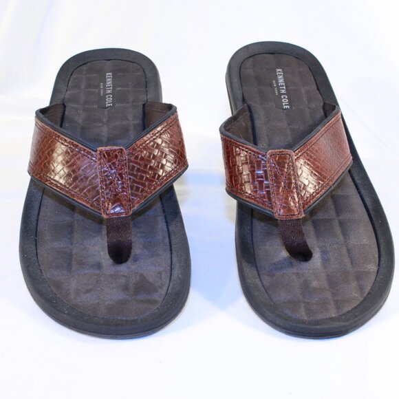 Kenneth Cole Size 10M Brown Leather IZZO Comfort Sandals Flip Flop Thong Shoes - Picture 1 of 13